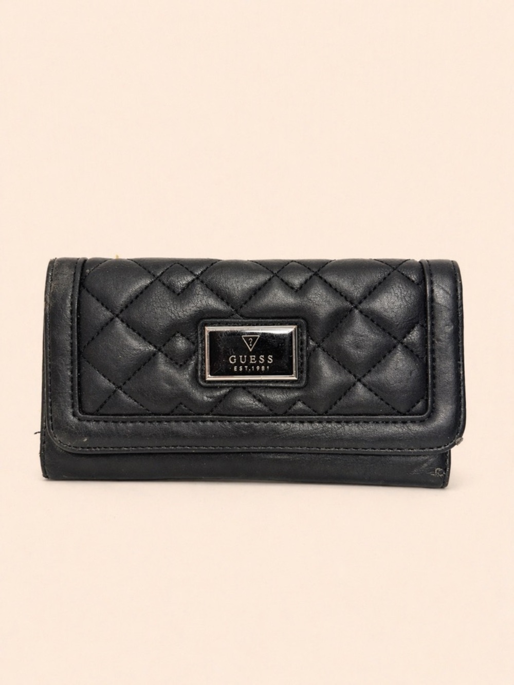 Guess Black Quilted Wallet – Snap Closure Organizer – Zip Pocket